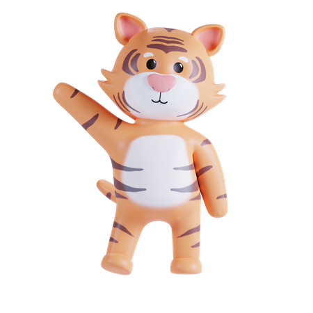 Cute Tiger Waving Hand  3D Illustration