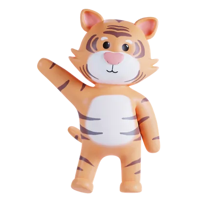 Cute Tiger Waving Hand  3D Illustration