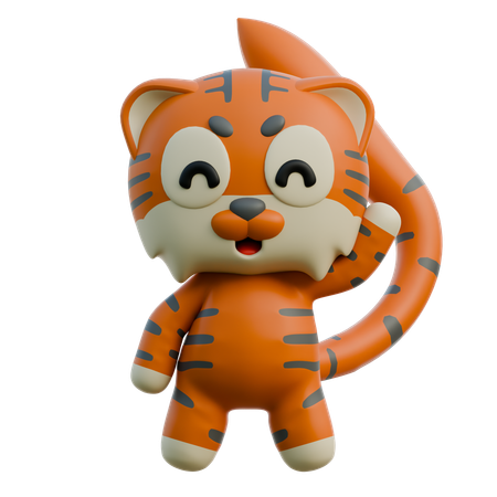 Cute Tiger Waving Hand  3D Illustration