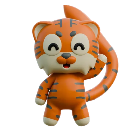 Cute Tiger Waving Hand  3D Illustration