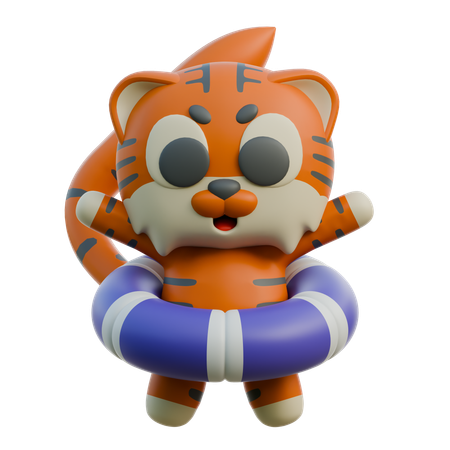 Cute Tiger With Swimming Ring  3D Illustration