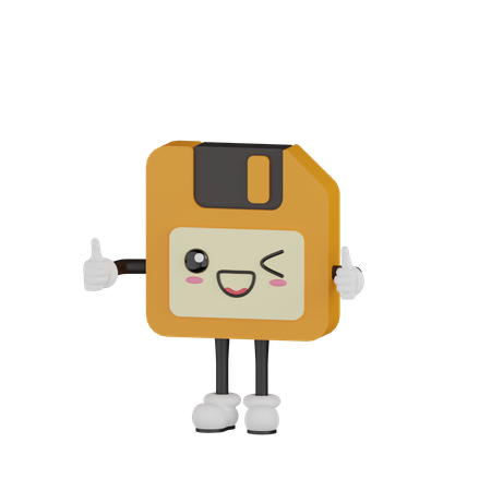 Cute Wink Eye Floppy Disk Character  3D Illustration