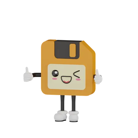 Cute Wink Eye Floppy Disk Character  3D Illustration