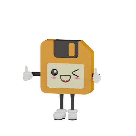 Cute Floppy Disk Character 3D Illustration