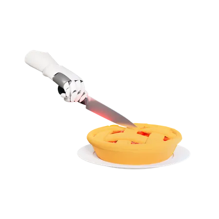 Cuts The Pie Cake Robot Hand 3D Illustration