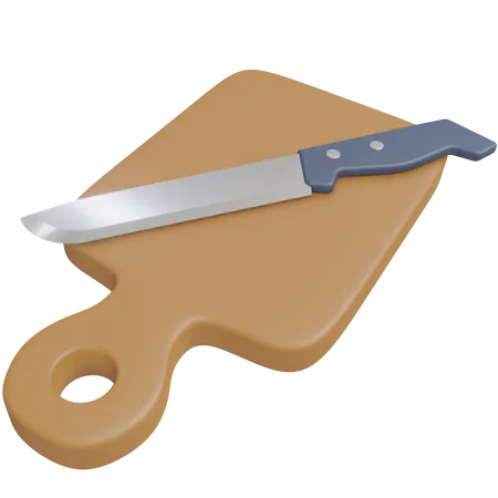 Knife And Cutting Board Rendering With High Resolution Kitchen Appliances Illustration 3D Icon