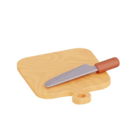 Cutting Board with Knife  3D Illustration