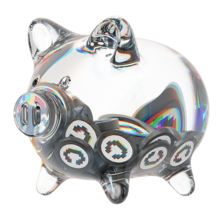 Cvx Clear Glass Piggy Bank With Decreasing Piles Of Crypto Coins  3D Icon