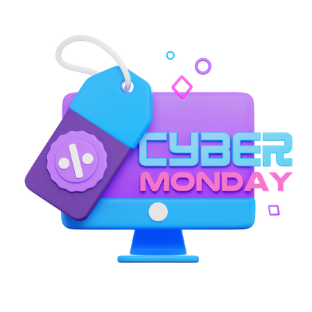 Cyber Monday Sales Monitor Screen  3D Icon