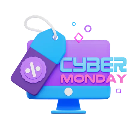 Cyber Monday Sales Monitor Screen 3D Icon