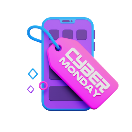 Cyber Monday Tag Label on Phone 3D Icon