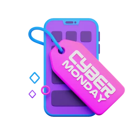 Cyber Monday Tag Label on Phone  3D Icon