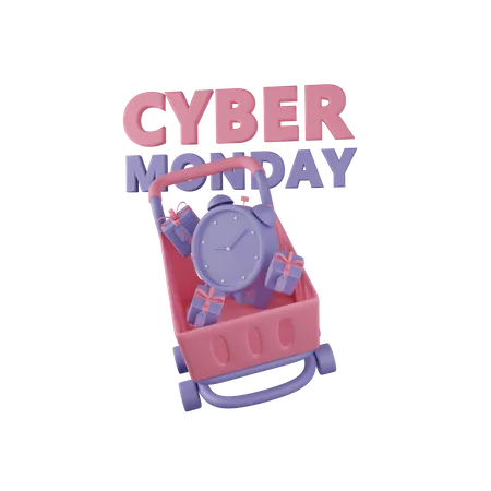 Cyber Monday Trolley Clock  3D Icon
