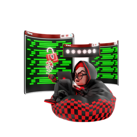 Cyber thief hacking data  3D Illustration