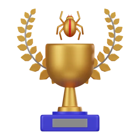 A 3 D Icon Of A Golden Trophy With A Laurel And A Bug On Top Indicating An Award For Excellence In Cybersecurity Or Bug Bounty Achievement 3D Icon
