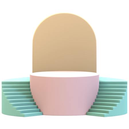 Cylinder Podium With Two Rounded Stairs  3D Illustration