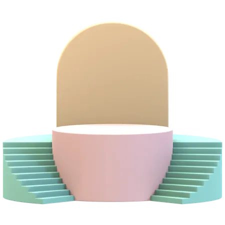 Cylinder Podium With Two Rounded Stairs  3D Illustration