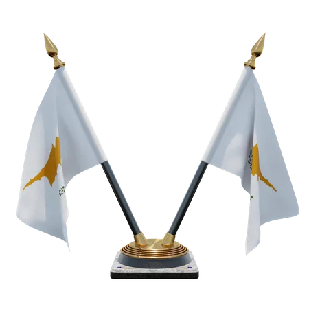 Cyprus Double Desk Flag Stand  3D Illustration