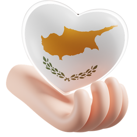 Cyprus Flag Heart Hand Care 3D Icon