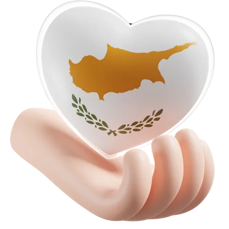 Cyprus Flag Heart Hand Care  3D Icon