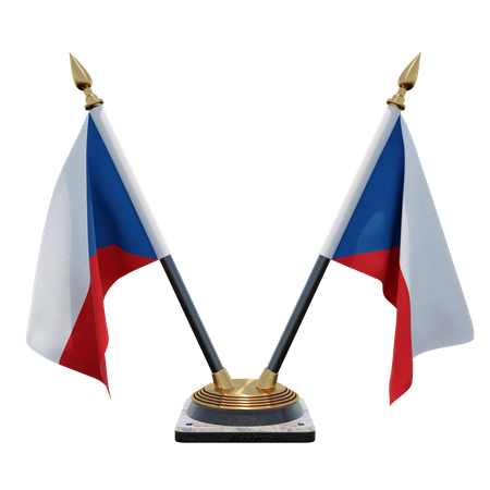 Czech Republic Double (V) Desk Flag Stand  3D Icon