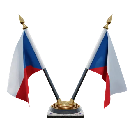 Czech Republic Double (V) Desk Flag Stand  3D Icon