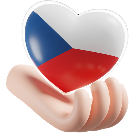 Czech Republic Flag Heart Hand Care  3D Icon
