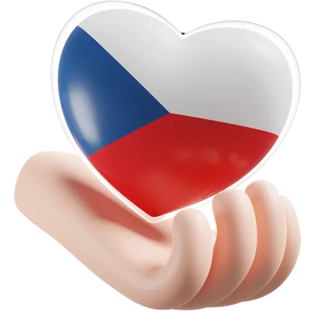 Czech Republic Flag Heart Hand Care  3D Icon