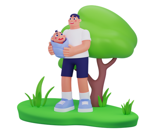Dad Playing With Newborn Toddler  3D Icon
