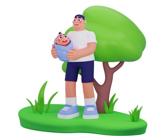 Dad Playing With Newborn Toddler  3D Illustration