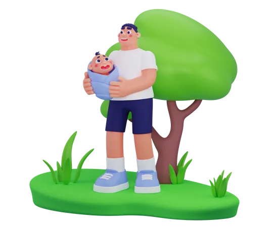 Dad Playing With Newborn Toddler  3D Illustration