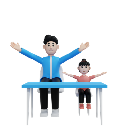 Dad Teaching Yoga To Kid  3D Illustration