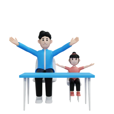 Dad Teaching Yoga To Kid  3D Illustration