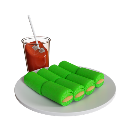 Dadar Gulung And Ice Tea  3D Icon