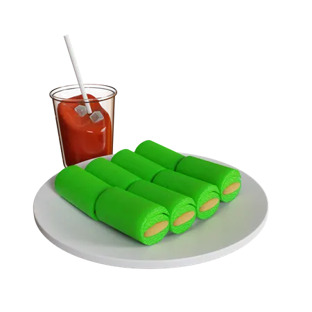 Dadar Gulung And Ice Tea  3D Icon