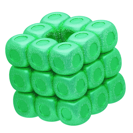 Cubo de dados modular verde abstracto con purpurina  3D Icon