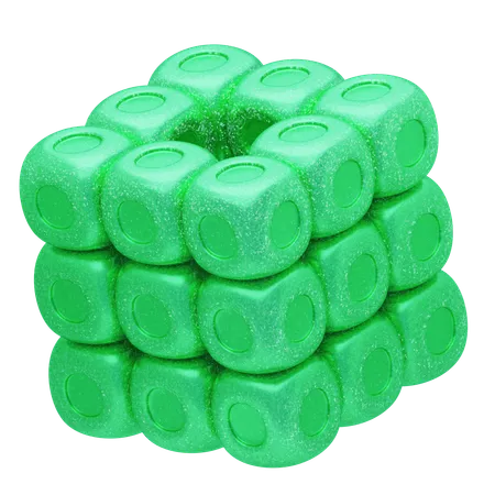 Cubo de dados modular verde abstracto con purpurina  3D Icon