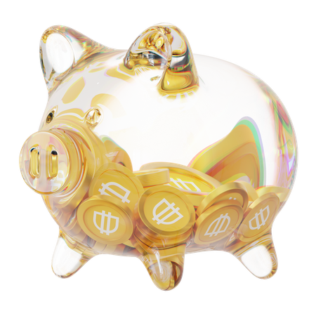 Dai Clear Glass Piggy Bank With Decreasing Piles Of Crypto Coins  3D Icon
