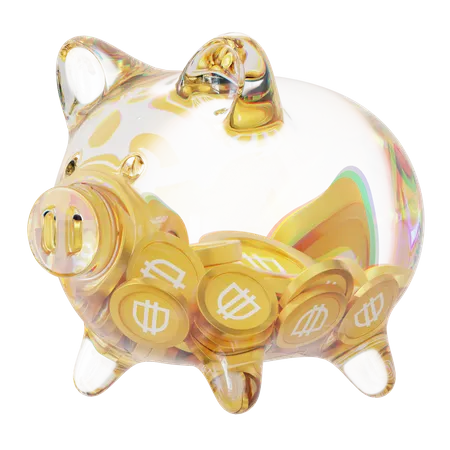 Dai Clear Glass Piggy Bank With Decreasing Piles Of Crypto Coins  3D Icon