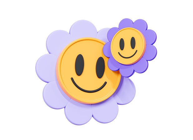 Daisy Flower Smile Face  3D Icon