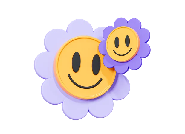 Daisy Flower Smile Face  3D Icon