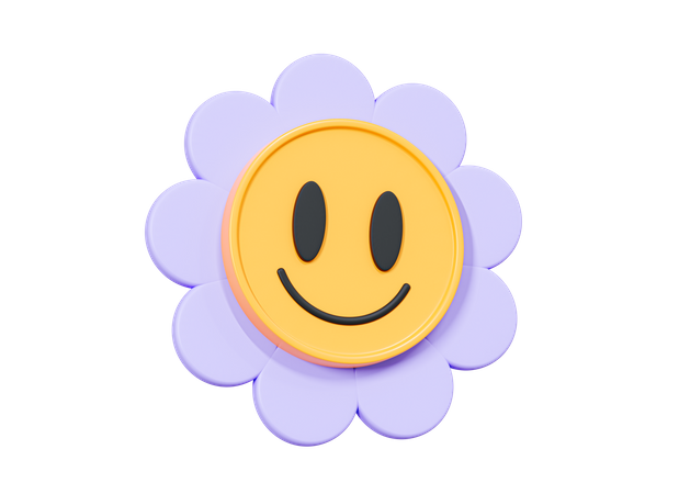 Daisy Flower Smile Face  3D Icon