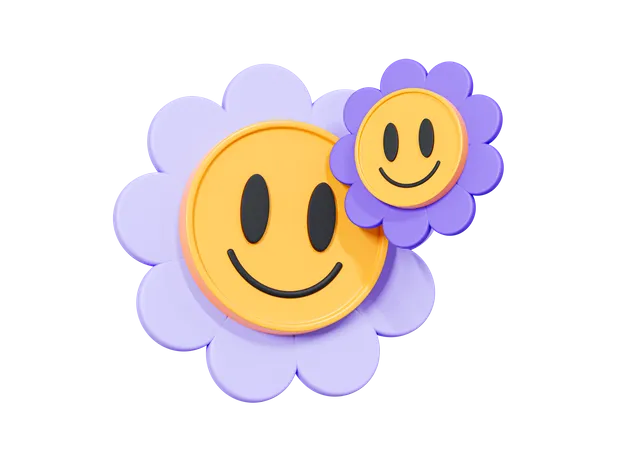 3 D Daisy Flower Smile Face Good Vibes And Positive Emotion Retro Style 90 S Y 2 K Cute Smile Flower Sticker Cartoon Creative Design Icon Isolated On White Background 3 D Rendering 3D Icon