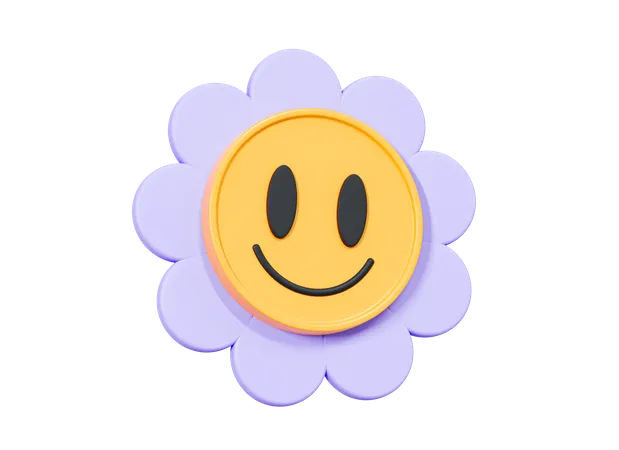 3 D Daisy Flower Smile Face Good Vibes And Positive Emotion Retro Style 90 S Y 2 K Cute Smile Flower Sticker Happy Emoticon Cartoon Creative Design Icon Isolated On White Background 3 D Rendering 3D Icon