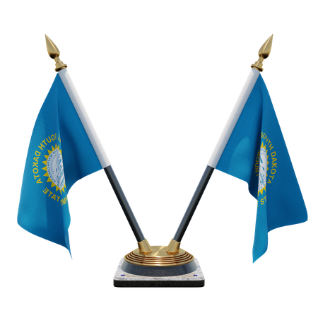 Support de drapeau de bureau double (V) du Dakota du Sud  3D Icon