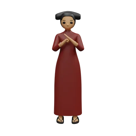 Dame chinoise donnant une pose debout  3D Illustration