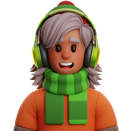 Dame, fille, à, casque  3D Icon