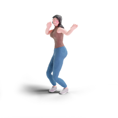 Dança de menina de cabelos compridos  3D Illustration