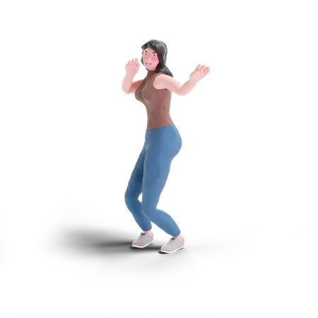 Dança de menina de cabelos compridos  3D Illustration