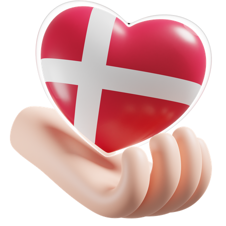 Soins des mains en forme de cœur avec drapeau du Danemark  3D Icon
